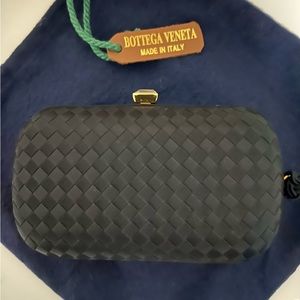 Bottega black satin evening clutch